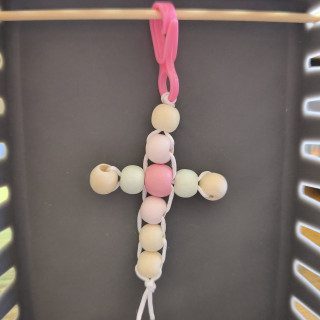Schlüsselanhänger Holzperlen Kreuz 7