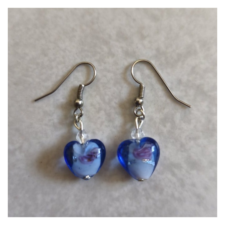 Ohrhänger mit Glasherzen Blau
