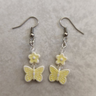 Ohrhänger mit Schmetterlingen + Blumen Gelb-Weiß