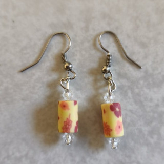 Ohrhänger mit zylinderförmigen Polymer Clay-Perlen Grundfarbe Gelb