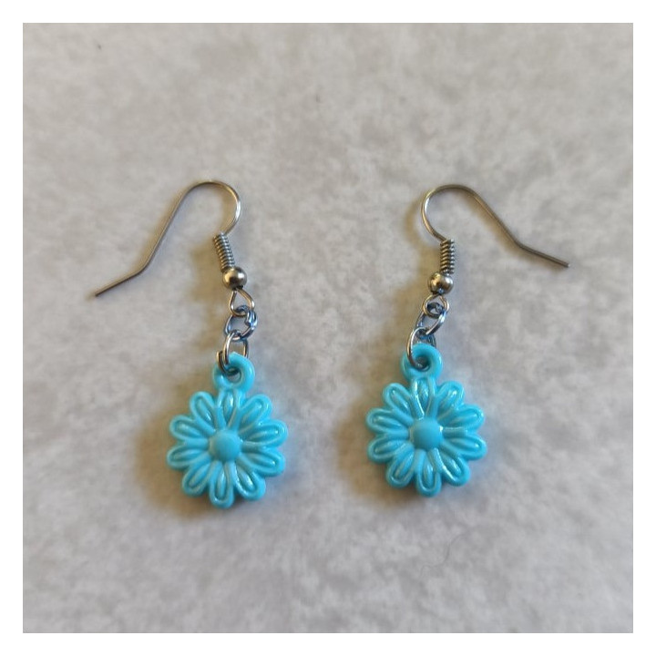 Ohrhänger mit kleinen Blumen Blau