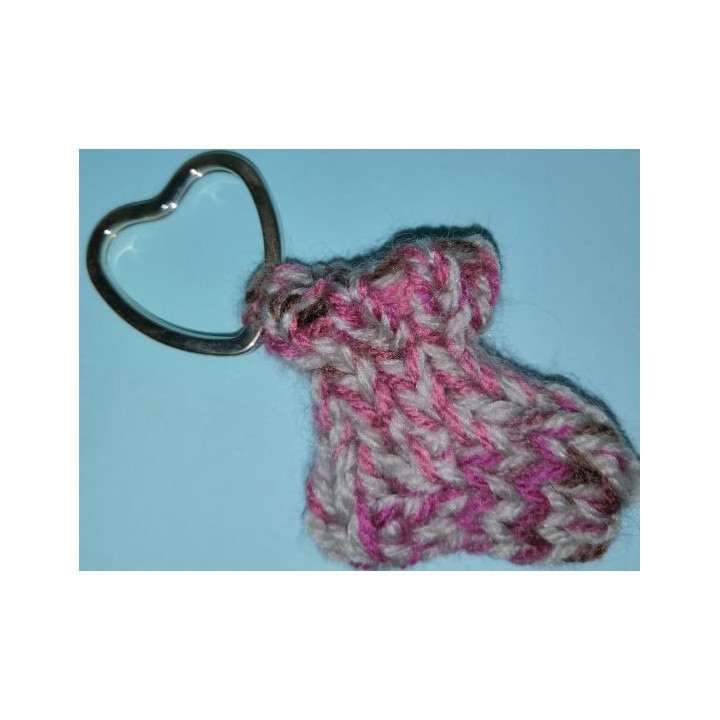 Schlüsselanhänger Socken für Einkaufswagenchip - inkl. Chip Grau + Lila-Pink-Braun