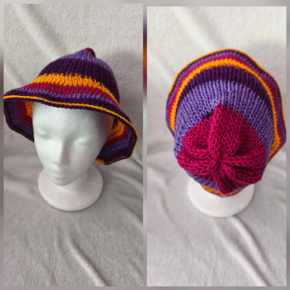 Farbenfroher Hut - gestrickt mit gehäkeltem Rand