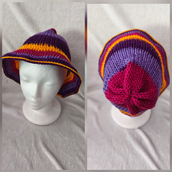 Farbenfroher Hut - gestrickt mit gehäkeltem Rand