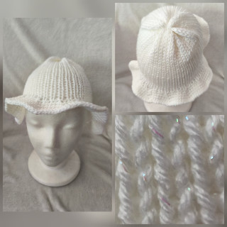 Bucket Hat - gestrickt mit gehäkeltem Rand - mit Glitzer