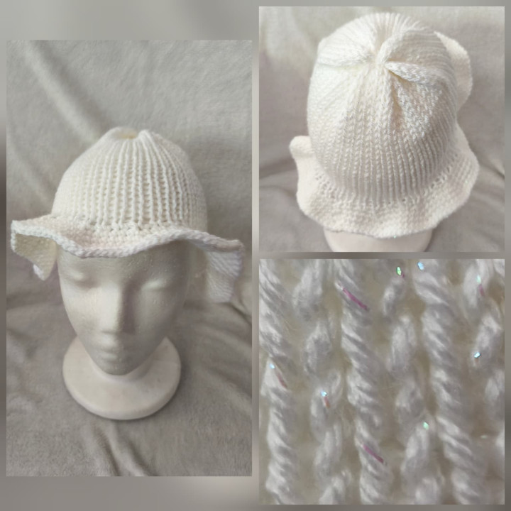 Bucket Hat - gestrickt mit gehäkeltem Rand - mit Glitzer